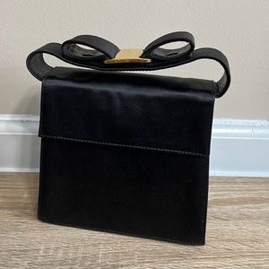 Salvatore Ferragamo Vintage Black Satin Mini Tote Vara Bow Top Handle